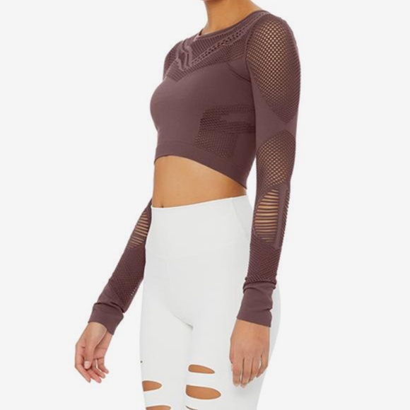 Alo Yoga Siren Long Sleeve Crop Top Long Sleeve (Size 3): Raisin Color - Picture 1 of 5